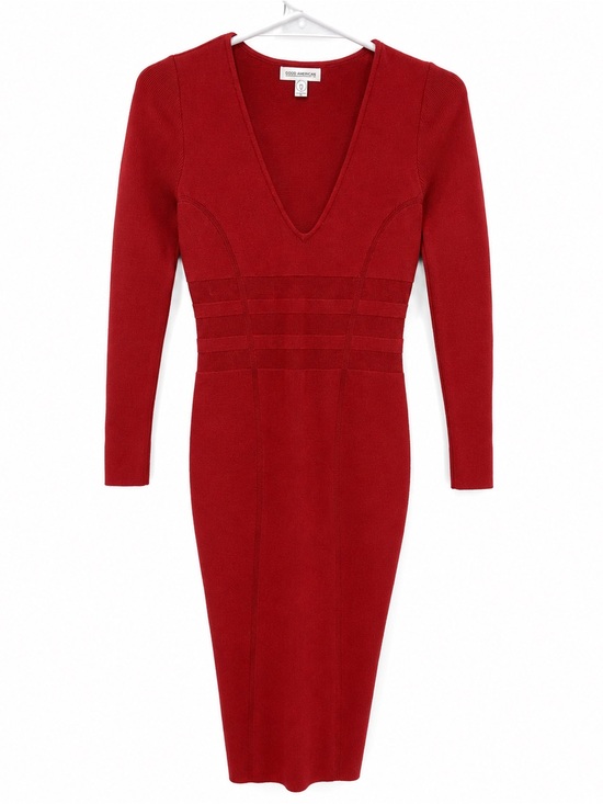 Good American Dresses & Skirts - Good American Deep Red Long-Sleeve V-Neck Bodycon Midi Dress